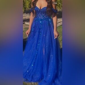 Andrea and Leo Couture Royal Blue Sequin Corset Tulle Prom Gown size 6